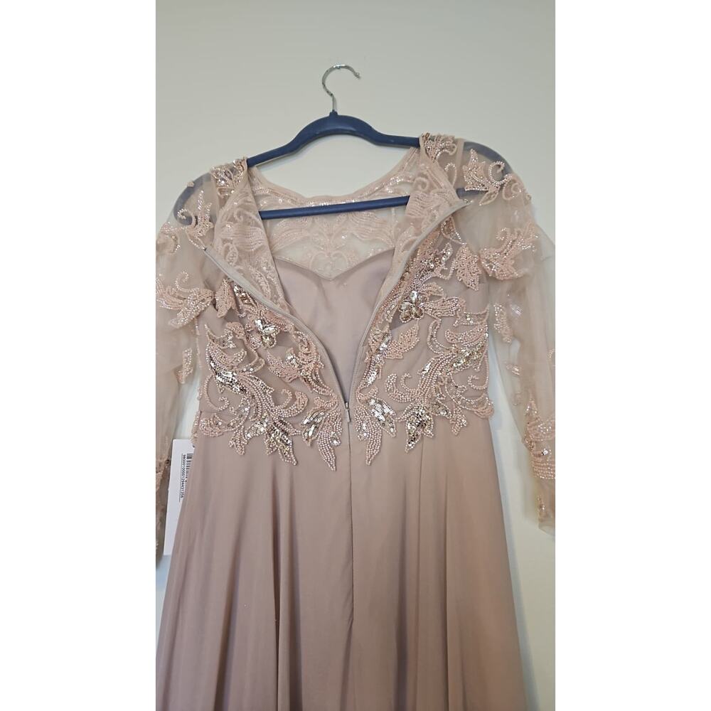 Xscape Beaded Long Sleeve Chiffon Maxi Dress Pink Size 4P - Picture 4 of 8